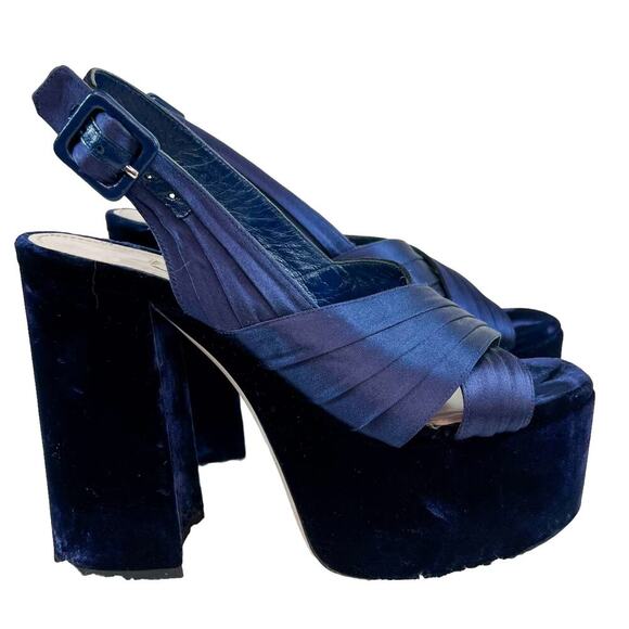 Miu Miu Navy Velvet and Satin Platform Heels Size 38 - Picture 6 of 7